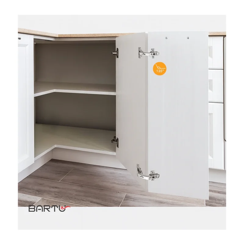 نمونه نصب شده لولا 135 درجه فینیکس اتصال دهنده درب های کابینت کنج آشپزخانه