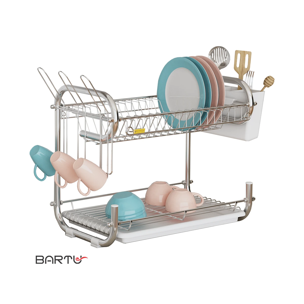 platin-g-2205-two-tier-dish-rack آبچکان رومیزی دو طبقه طرح G پلاتین – ضد زنگ و سینی دار (کد 2205)